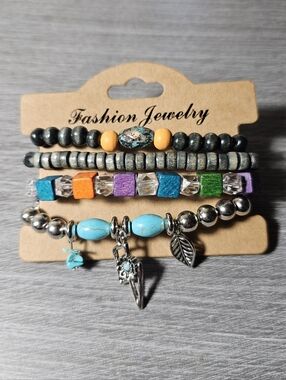 Bohemian Beaded And Colorful Stretch Charm Bracelet Set
